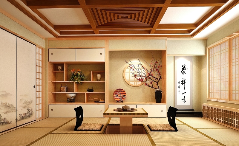 Přírodní hnědé barvy v interiéru v zenovém stylu.
