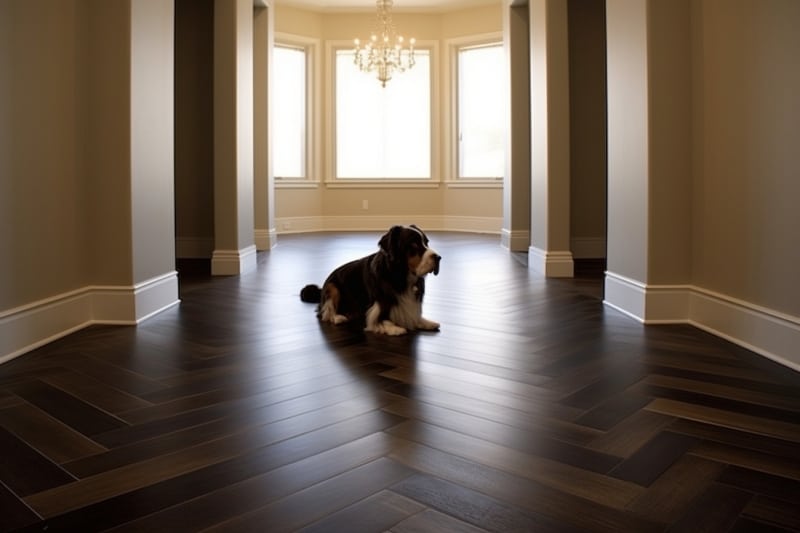 Pes na dřevěné podlaze